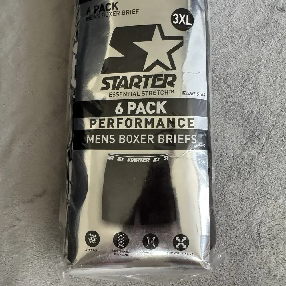 3XL Starter Mens 6-Pack Performance Boxer Briefs Fly Pouch‎